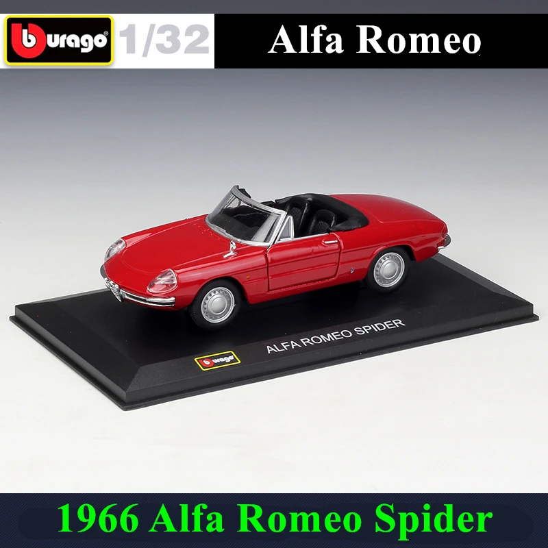

Bburago 1:32 1966 Alfa Romeo Spider simulation alloy car model plexiglass dustproof display base package Collecting gifts