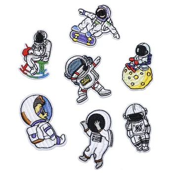 

Alien UFO Iron On Patches For Clothing Astronaut Planet Appliqued Stripes Thermo Stickers On Clothes Space Patch For Kids Shirt
