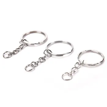 

25mm 50pcs/lot DIY Polished Silver DIY Rings Hook Women Men Bag Split Ring With Short Chain Key Rings For Metal Bag Accessories