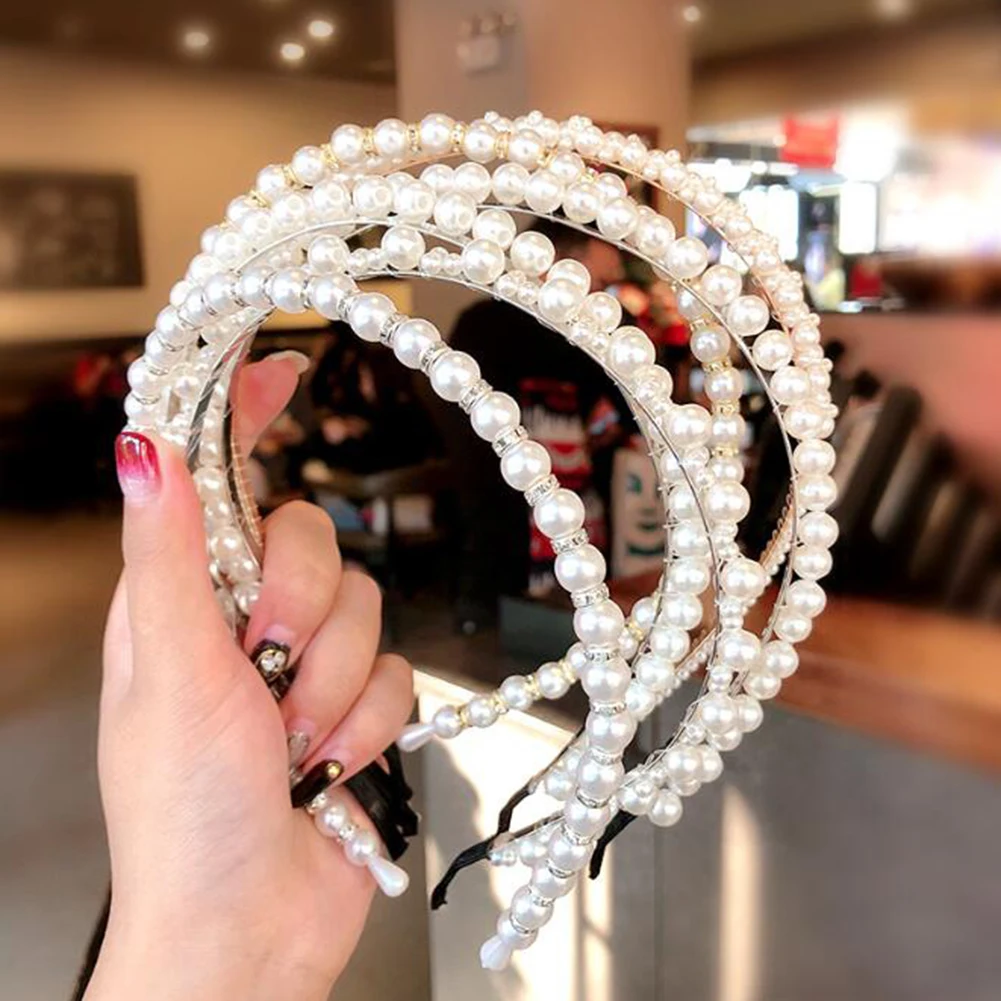 2020 New Women Elegant Full Pearls Hairbands Lady Headband Hair Hoops Holder Ornament Headwear Fashion Hair Accessories