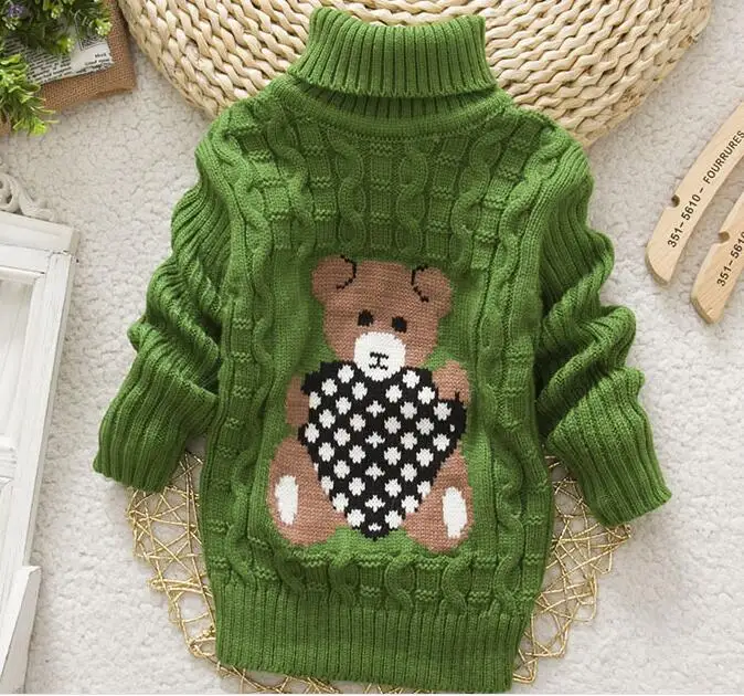 MERI AMMI/Одежда для мальчиков и девочек; зимняя теплая водолазка с длинными рукавами; трикотажные толстовки с рисунком медведя для детей 2-9 лет; J722 - Цвет: amy green bear
