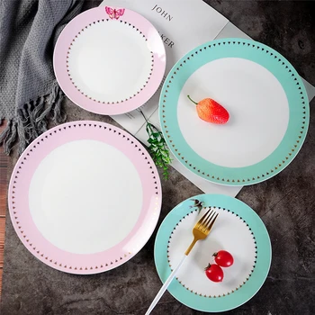 

Japanese-style Creative Household Dinner Plate Ceramic Round Japanese Style Plant Flower Flat Plate Soup Plate Dinner Plate