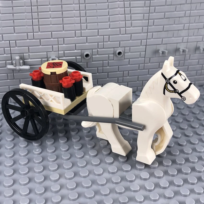 Compatible with Legoings Wine cart White Horse Animal Car Building Blocks MOC City Street Accessories Bricks Kits DIY Toys Gifts (2)
