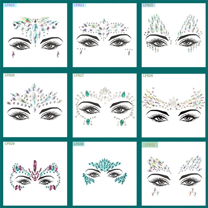 4  Acrylic Rhinestone Face Stickers Women Halloween Christmas Birthday Party Decor Environmentally Colorful Crystal Face Stickers