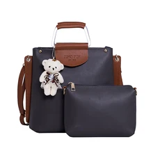 Для женщин из искусственной кожи через плечо модные дамские сумки, Курьерская сумка, модная однотонная верхняя одежда хозяйственная мать 2 шт. Наборы сумок леди ПУ кошелек