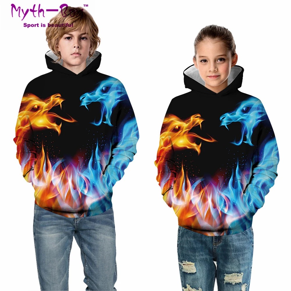 Осенние детские толстовки спортивная одежда с принтом огня свитера топы для