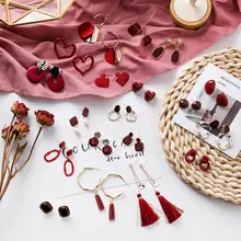 Модные корейские осенне-зимние красные серьги Meatl в форме сердца, круглые Висячие глазури, геометрические Женские Ретро массивные серьги, ювелирные изделия Mujer