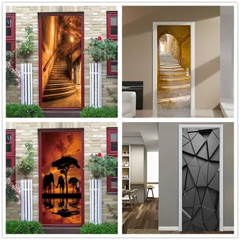 

2PCS/SET 3D View Stair Door Wallpaper Self-adhesive Waterproof Posters DIY Vinyl Wall Sticker Mural Decals Home Decor deurposter