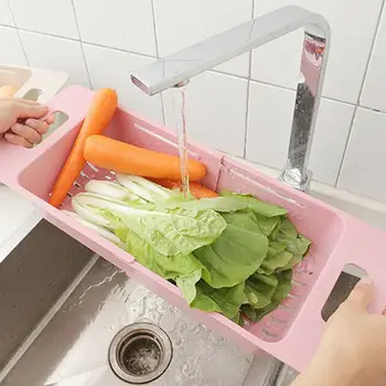 

Retractable Sink Panning Basin Drain Basket Adjustment Dish Sink Fruit Basket Plastic Rectangular Tool Storage Kitchen P2X2