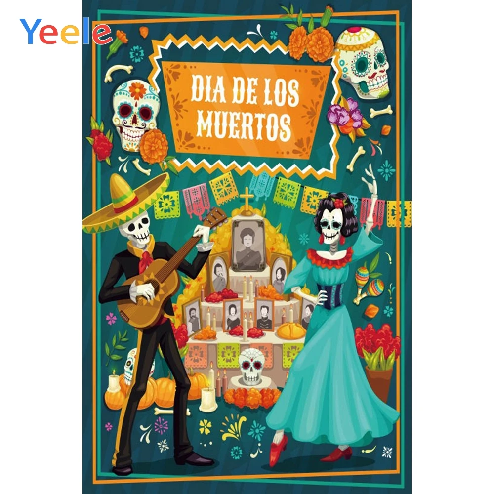 

Yeele Mexican Day of The Dead Backdrop Sugar Skull Photography Background Dia DE Muertos Dress-up Party Fiesta Vinyl Photophone
