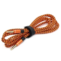 1.5 Meter Premium Braided Metal 3.5mm AUX Audio Cable for 1.5m (Orange cover)