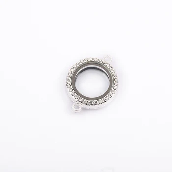 

10pcs/lot Double Hole 25mm Cute Round Floating Locke Magnetic Crystal Living Memory Locket For DIY Bracelet Bangle