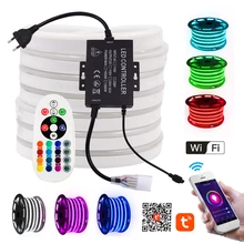 Tira de neón LED RGB con Control WiFi y Control remoto, 1500W, impermeable, 110V, EE. UU., 220V, UE, AU, Reino Unido, 1-100m