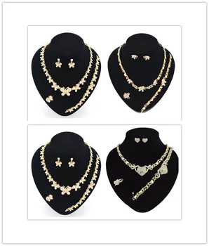 

4 sets/lots Wedding Jewelries Set for Woman Necklaces 14K Gold Plated Earrings Bride Jewelry Set Charm Braclets