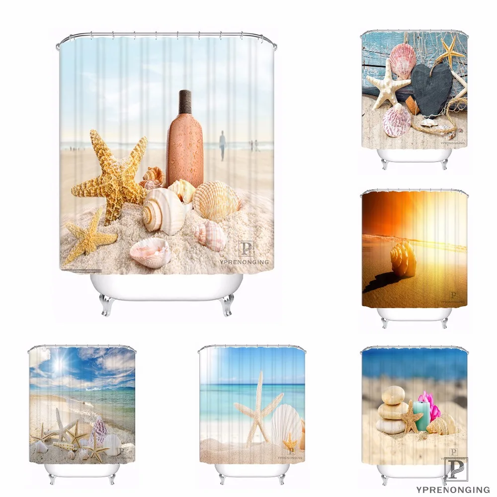 

Custom Nature Sky Clouds Sea Beach Sand Starfish Shower Bath Curtain Mildewproof Waterproof Polyester Various Sizes#180417-03-17