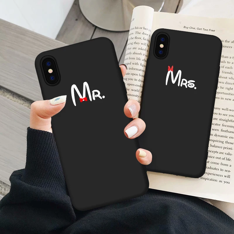 Cute Bow Mr Mrs Couple Case For iPhone X XS MAX XR 11 Pro 6 6s 7 8 Plus Simple Letter Soft Black cover |