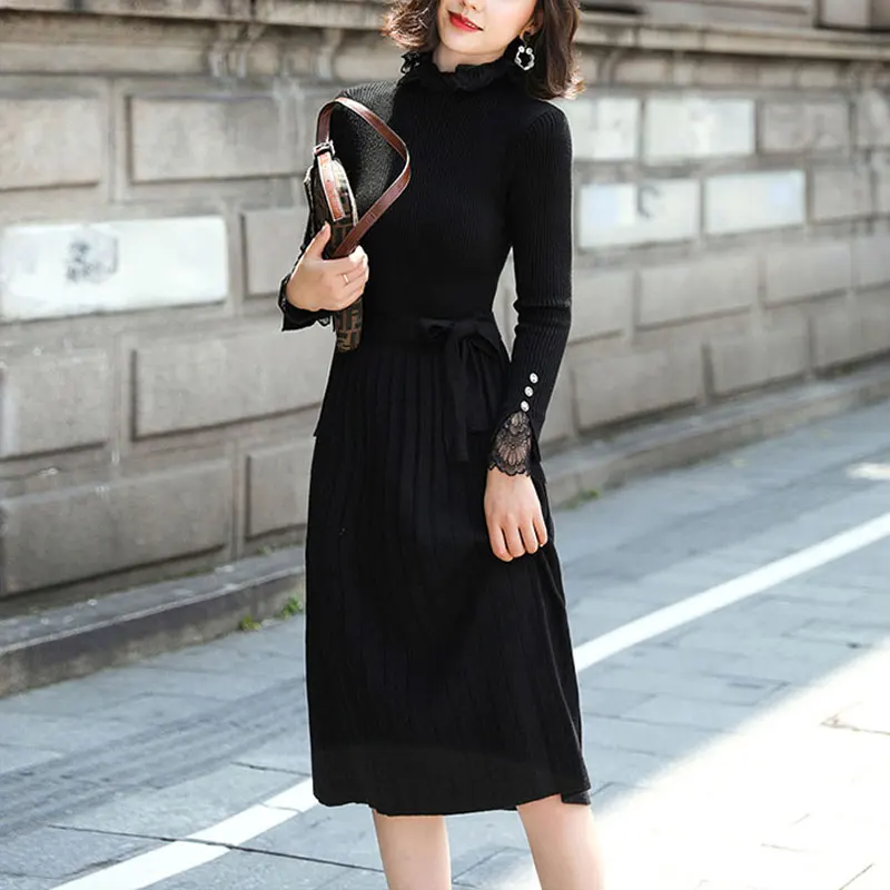 2019 осенне зимний новый женский пуловер с длинными рукавами свитер вязаное платье