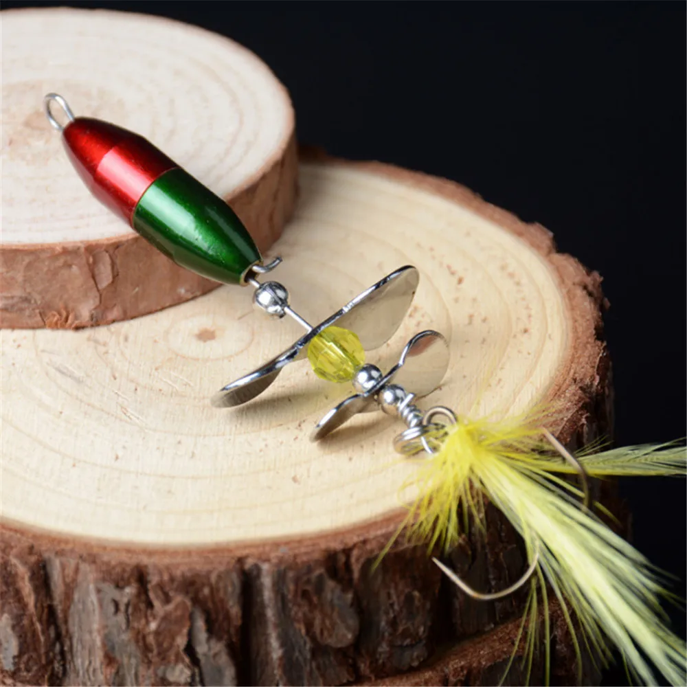 

1pcs Rotating Spinner Sequins Fishing Lure 10g/7cm Wobbler Bait with Feather Fishing Tackle for Bass Trout Perch Pike