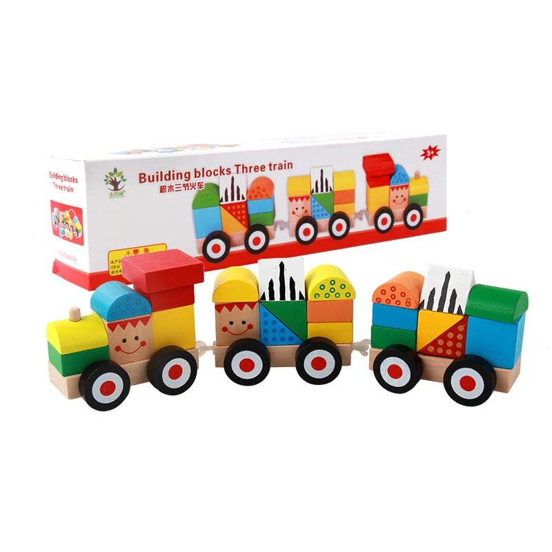 Ruizhi детские деревянные разобранные сельскохозяйственные животные три маленьких поезда строительные блоки Детские раннего образования когнитивные игрушки RZ1189 - Цвет: 3