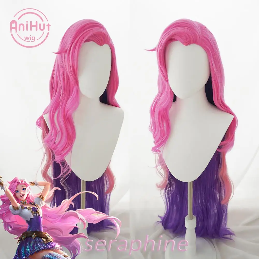 

【Anihut】Seraphine Косплэй парик игры «Лига Легенд кДа League of Legends Для женщин Оттенки розового и фиолетового цветов на рост 90 см Seraphine волна Косплэй парик