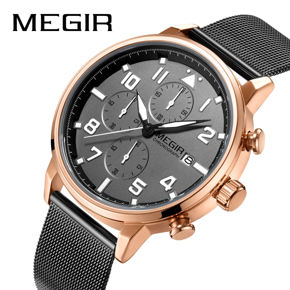 

MEGIR Mens Watches Top Brand 2020 New Chronograph Quartz Watch Man Waterproof Sports Automatic Calendar Steel Relogio Masculino