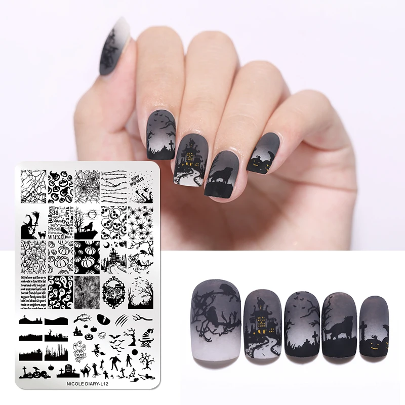 

NICOLE DIARY Halloween Nail Stamping Plates Flower Snakeskin Nail Template Stamp Nail Art Stamp Image Template Nail Art Stencil