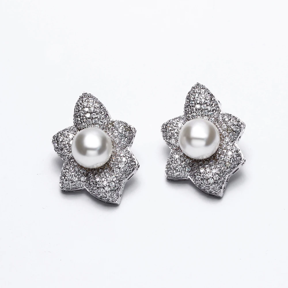 big stud earrings pearl