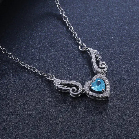 Olive Green/Purple/Sky Blue Heat Delicate Pendant Necklace for Women with Wings Anniversary Party Female Necklace Jewelry