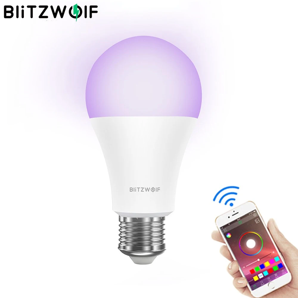 Умная Светодиодная лампа BlitzWolf Wi-Fi 3000K + RGB дистанционное управление через