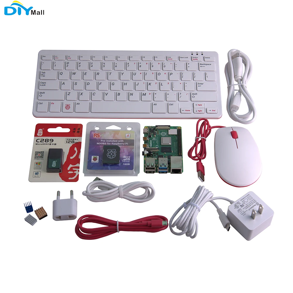 DIYmall Raspberry Pi 4 Модель B 4GB Ram Комплект 1,5 ГГц 64 бит четырехъядерный-Основная клавиатура Мышь 16G SD карты комплект