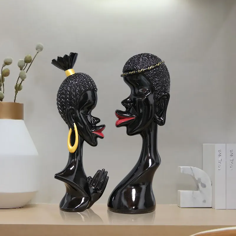 

European Resin Abstract Black People Ornaments Home Livingroom TV Cabinet Figurines Crafts Hotel Office Sculpture Decoration Art