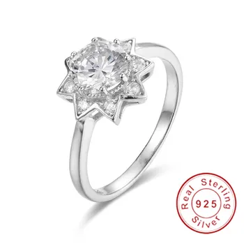 

Lady's Pentagram solid 925 Sterling Silver 2ct SONA Diamond Rings Jewelry Classic Silver Wedding ring for Women gift size 5-9