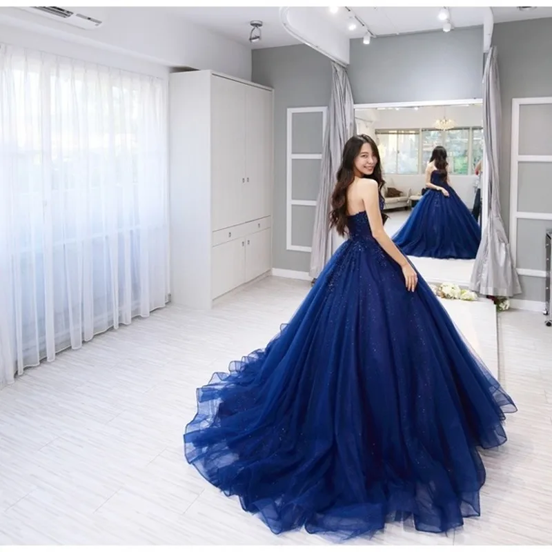 Vestido De Fiesta Винтаж синее кружевное платье без рукавов, платья для выпускного вечера аппликация Бисер милое под заказ вечернее платье