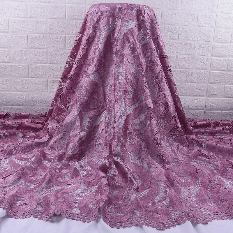 

Zhenguiru African Lace Fabric 5 Yards French Guipure Cord Lace Fabric With Stones High Quality Nigerian Dry Lace A1848