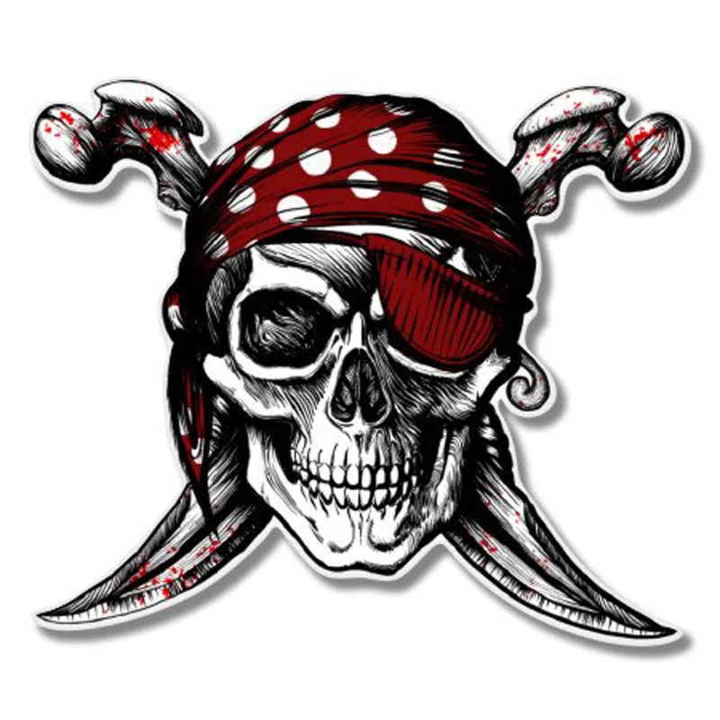 

12.4x10.7CM Personality Pirate Skull Jolly Roger Retro-reflective Decals Car Sticker C1-8053