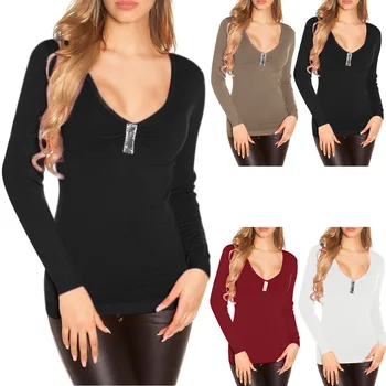 

Autumn New Women Fashion Long Sleeve V Neck Slim Casual Knitted Pullover Top Blouse Wholesale Free Ship рубашка женская Z4