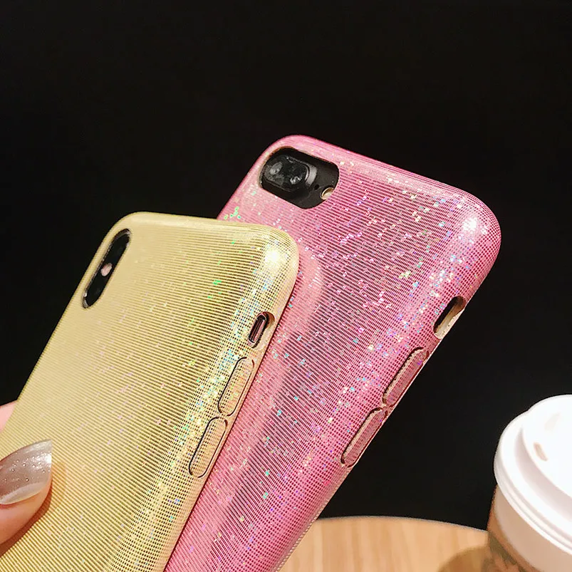 Прочный лазерный яркий порошковый защитный Роскошный чехол для iPhone 6 6s 7 8 plus x xs max