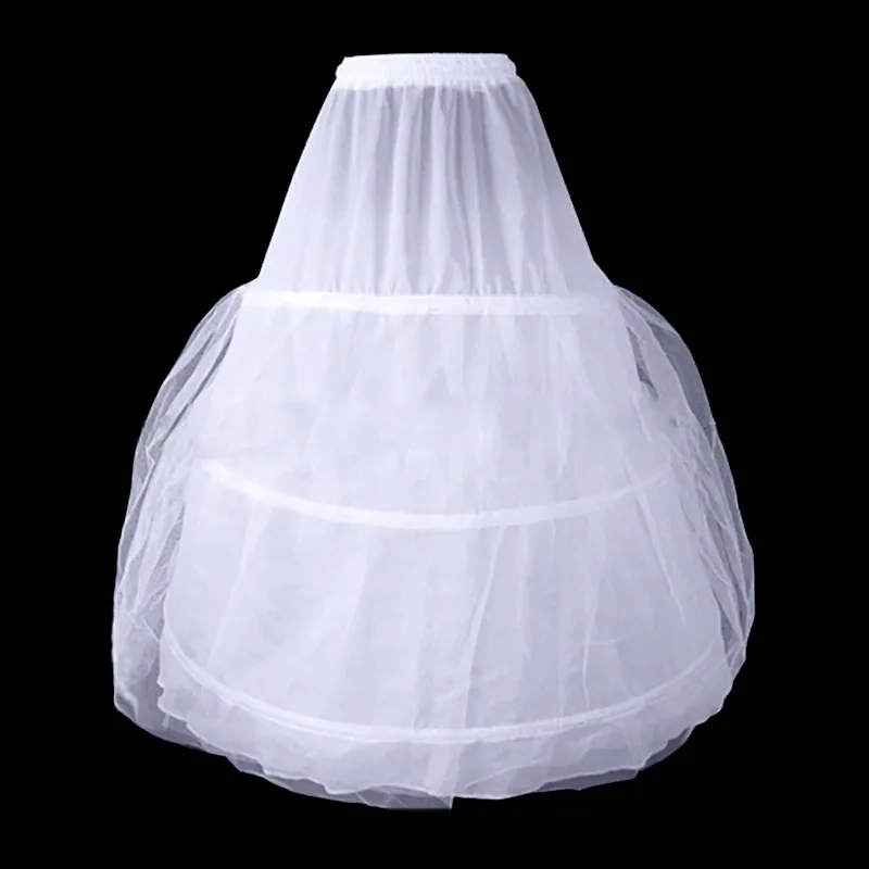 

White 3 Hoops Long Crinoline Woman Wedding Bridal Petticoat For Prom Party Dresses Underskirt