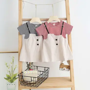 

Girl Baby Dress False 2-piece Stripe Summer Short Sleeve Crew Neck for 6 Month -3 Years Old Baby Infant Girl Dress