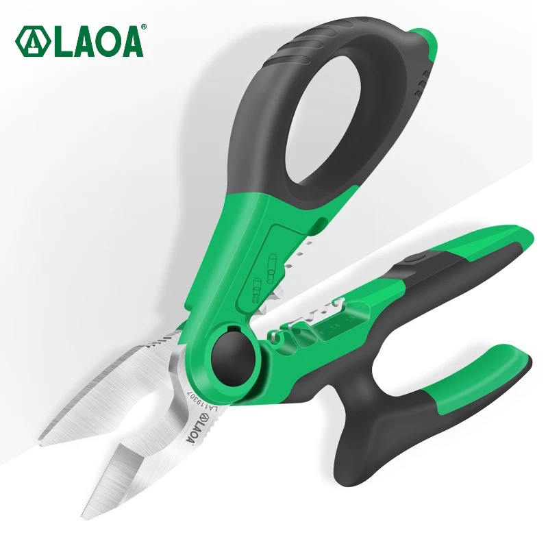 LAOA 7Inch Electrician Scissors 1.5-4mm² Wire Cutter Stripping Cutting Terminal Crimping Tools