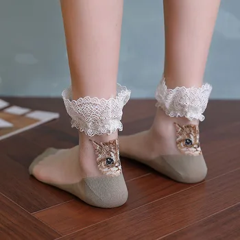 

Harajuku Floral Lace Socks Women Girls Kawaii Lovely Transparent Glass Fiber Lolita Socks Sweet Lace Ruffle Short Ankle Socks