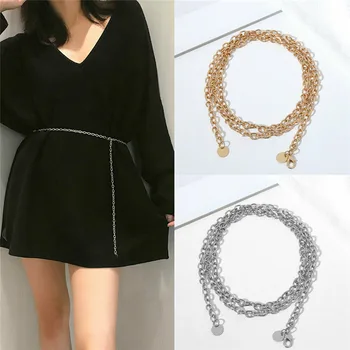 

Women Hot Fashion Belts Hip High Waist Gold Silver Waistband Metal Chain Belt Ladies Tassel Sequins For Shirt Dress Accessories
