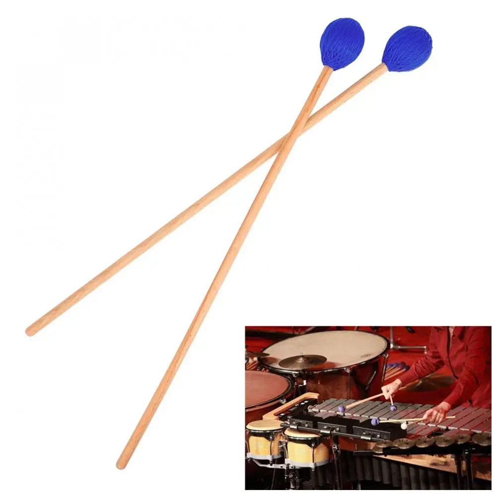 

1 Pair Marimba Sticks Comfortable Maple Wood Handle Blue Woolen Head Professional Marimba Xylophone Mallet