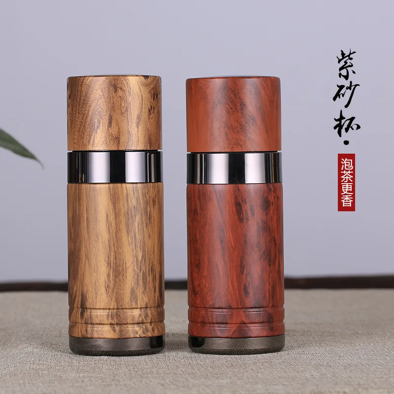 

Imitation Wood Insulated Cup Raise Cup Tea Glass Send Friends Gift Lettering Customizable Clay Alloy Cup Processing