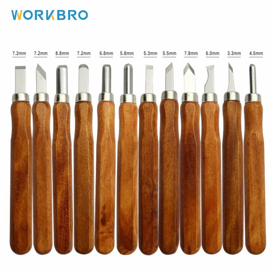 

WORKBRO Professional Wood Carving Chisel 12pcs/10pcs/8pcs/6pcs/3pcs Hand Carved Chisel Arts Crafts Scalpel Woodworking Tool