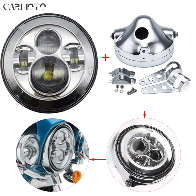 1pcs 7 Inch DOT SAE E9 Motorcycle Headlamp with angle eye Led Headlight 7inch housing bucket trim ring for Touring Electra Glide - Цвет: Лаванда