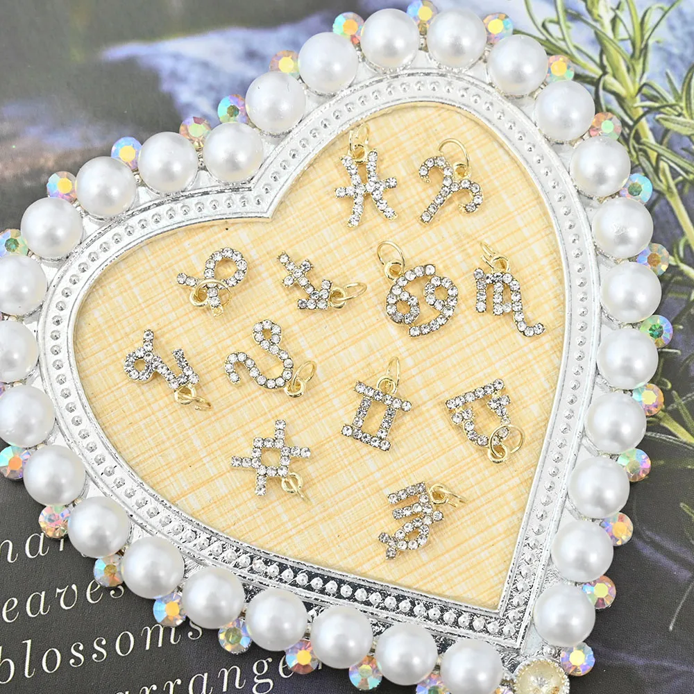 

10Pcs 12 Constellation Golden Nail Art Charms Luxury 3D Alloy Diamond Nails Parts Decorations Jewelry Manicure Accessories&J2