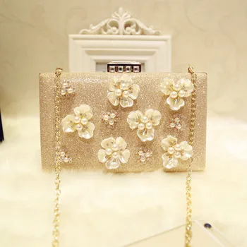 

2020 Flower New Style WOMEN'S Bag Bag with Pearl Women's Dinner Banquet Clutch Shoulder Square Sling Bag