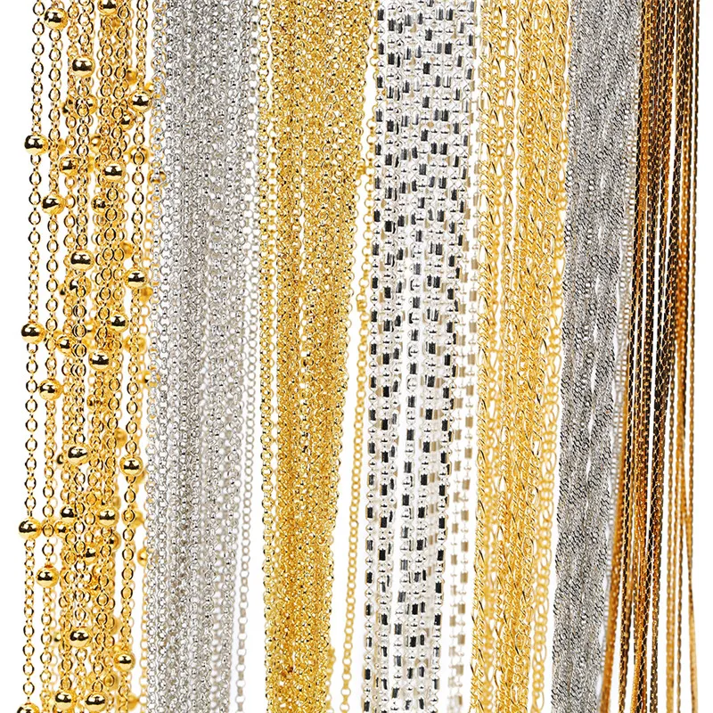 5meters Gold Silver Color Link Chains Bulk Lot 2mm Metal Iron Snake Ball Bead Necklace Chains For Diy Jewelry Making Supplies 2