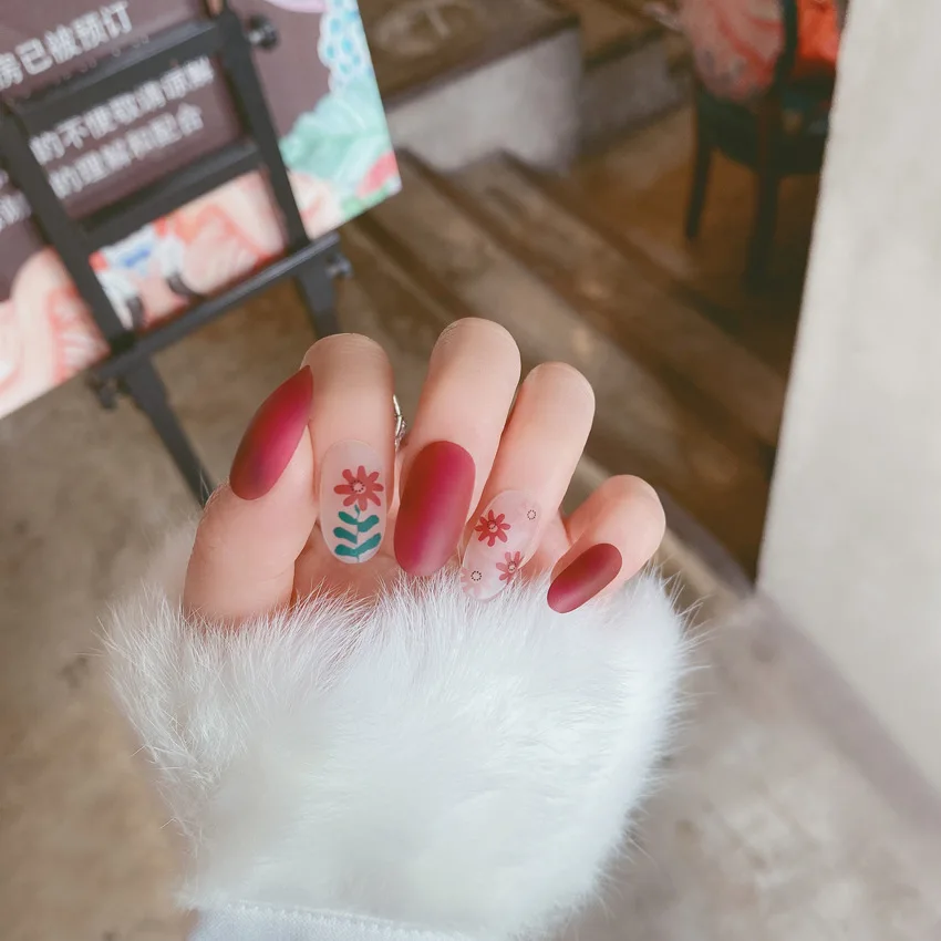 24pcs/box High Quality Red Flowers Small Fresh Wear Fake Nails DIY Nail Decoration Supplies | Красота и здоровье